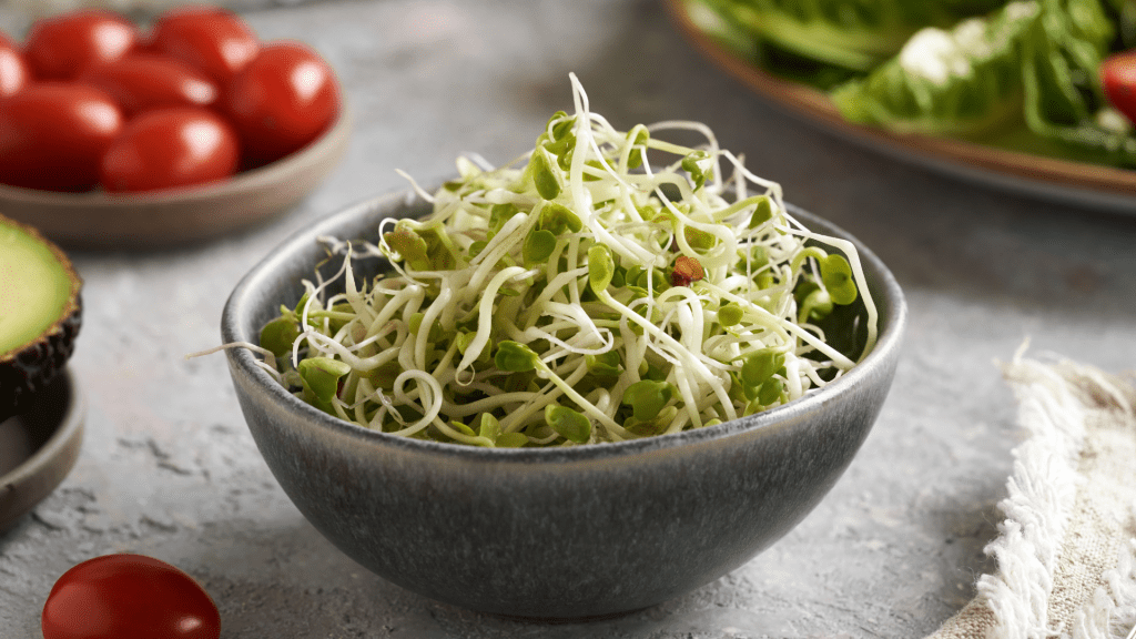 Fresh microgreens in a ceramic bowl.